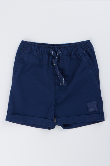 Navy Poplin Pull On Shorts