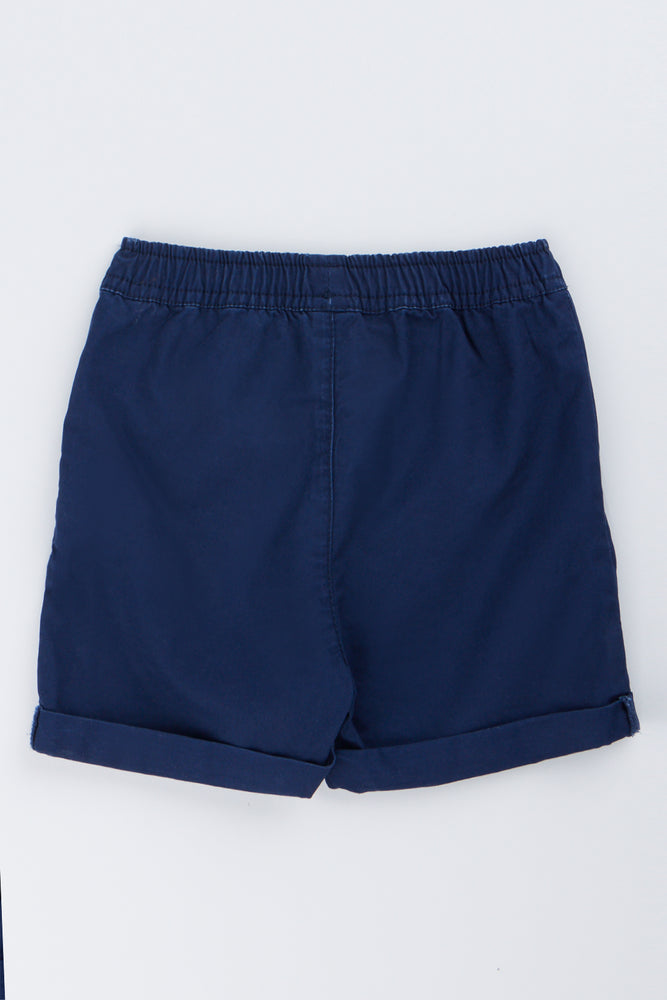 Navy Poplin Pull On Shorts (2)