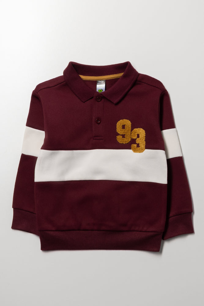 Stripe Rugby Collar Tracktop Burgundy