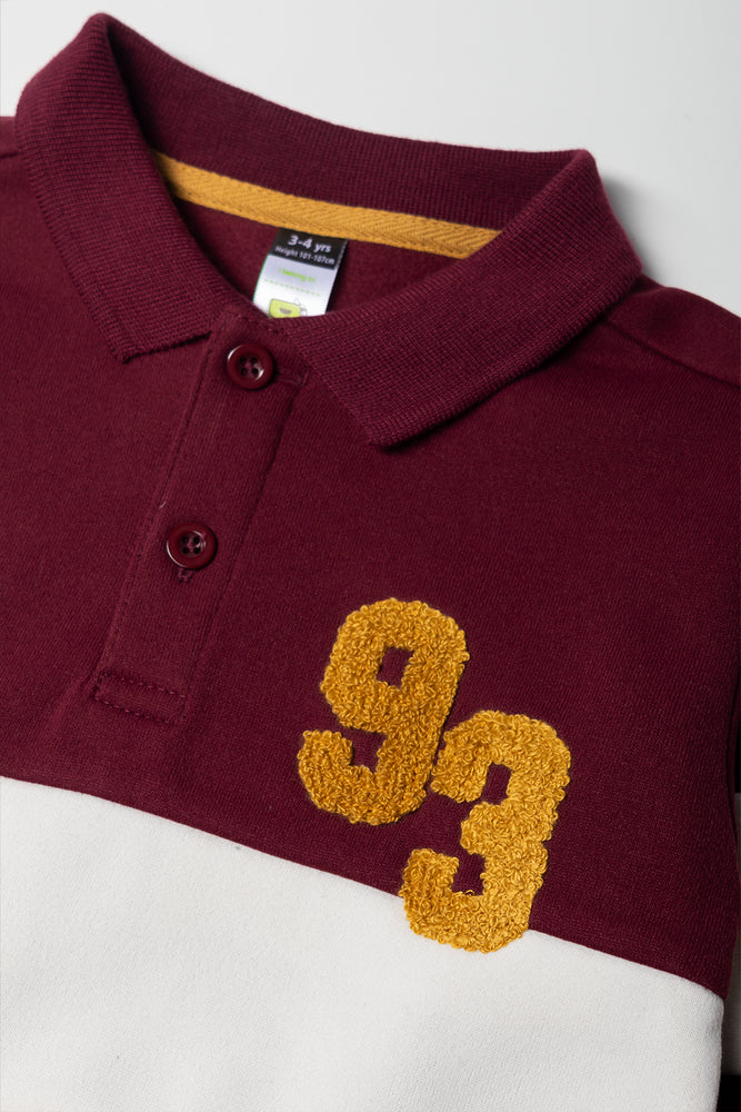Stripe Rugby Collar Tracktop Burgundy