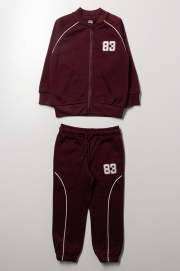 Zip Through Piped Tracksuit Burgundy