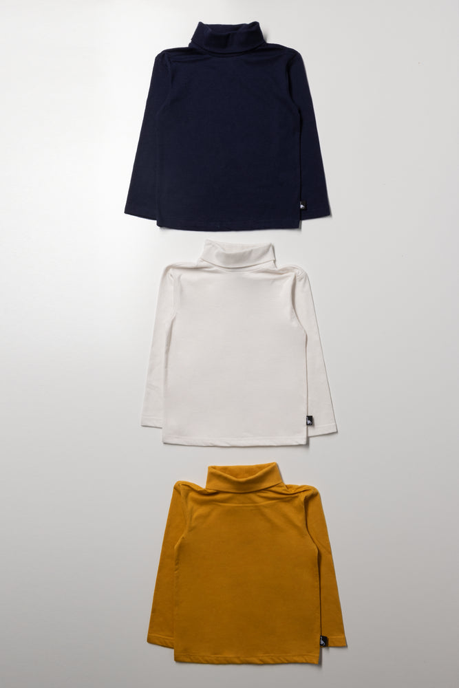 3 Pack Polonecks Navy, White And Yellow