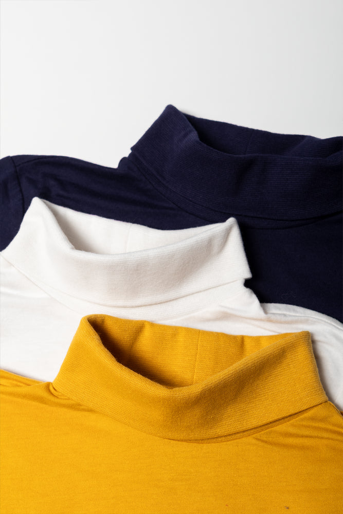 3 Pack Polonecks Navy, White And Yellow