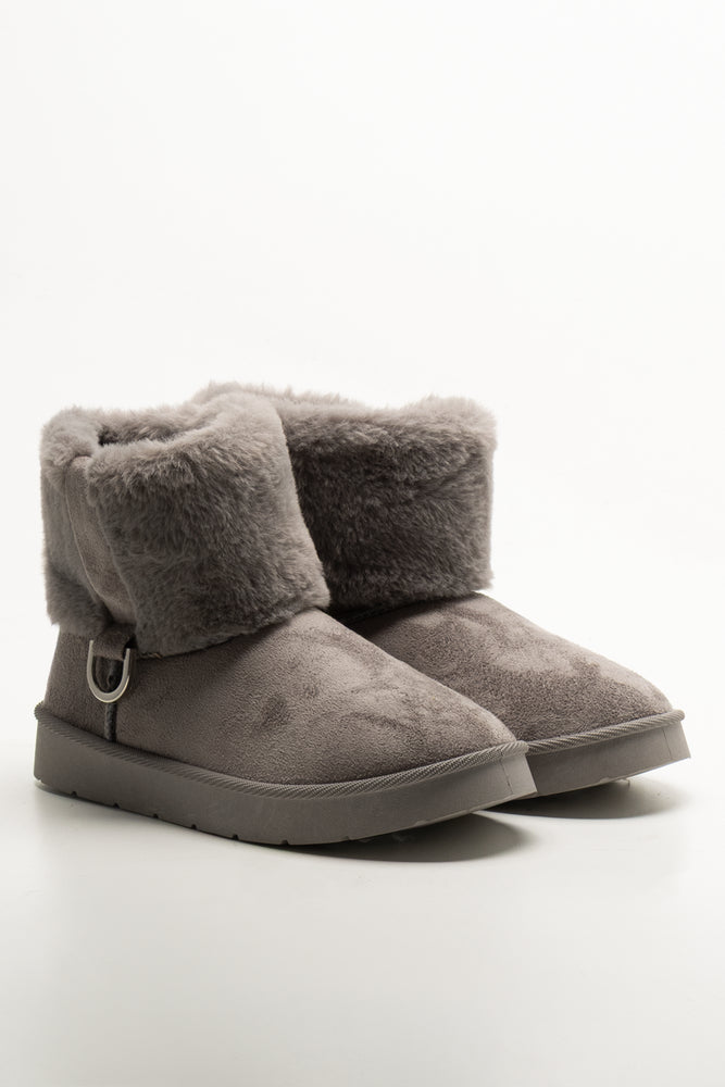 Fur Collar Comfy Boots Grey