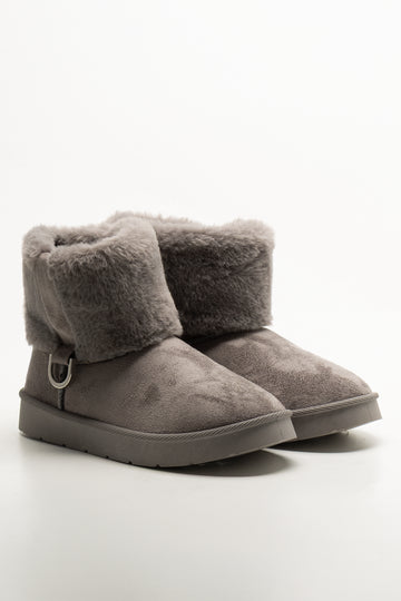 Fur Collar Comfy Boots Grey