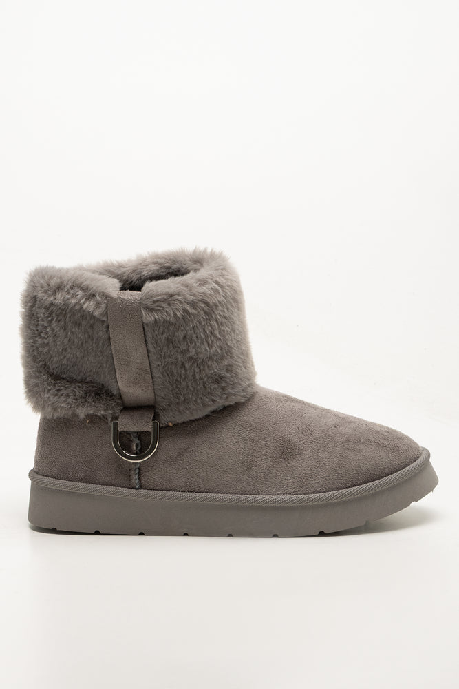 Fur Collar Comfy Boots Grey