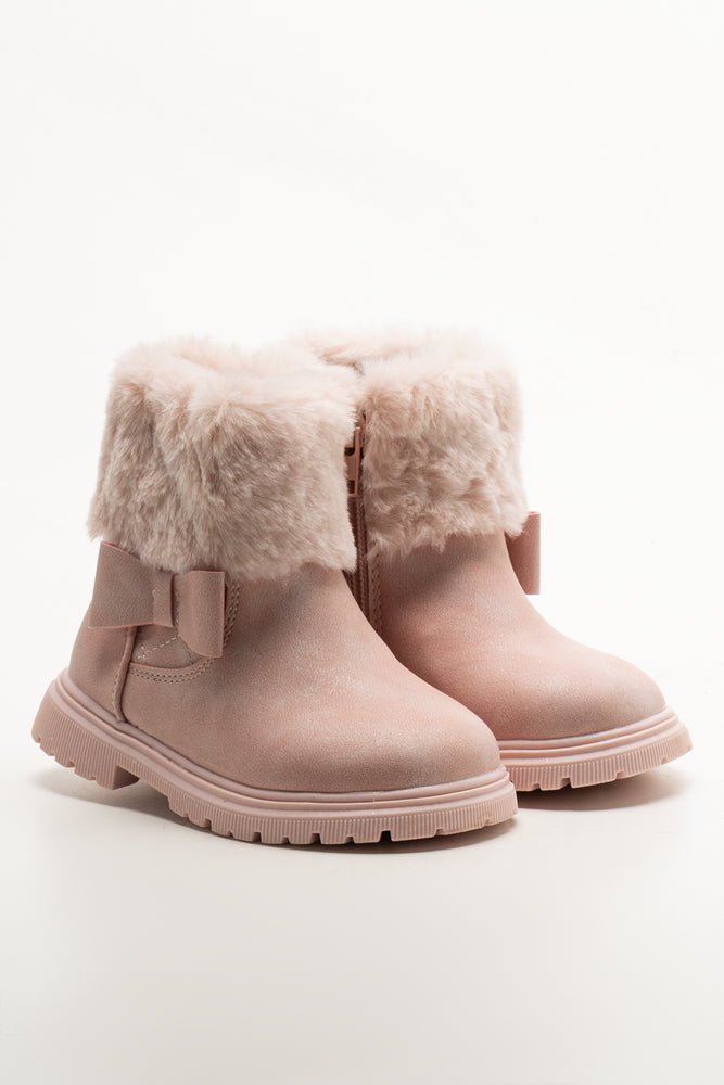 Bow Fur Boots Pink
