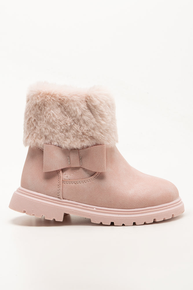Bow Fur Boots Pink