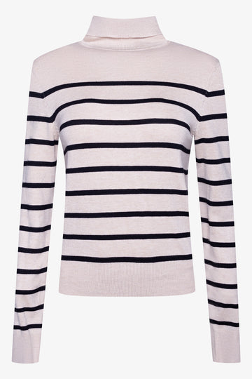 Stripe Long Sleeve Poloneck Natural