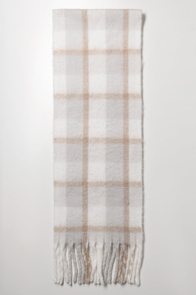 Check Knit Scarf Natural & Grey | Scarves & Gloves | Ackermans
