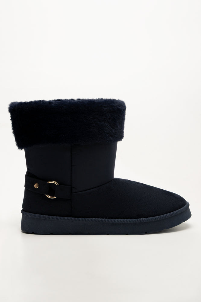 Fur Trim Boots Navy (1)