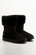 Fur Trim Comfy Boots Black
