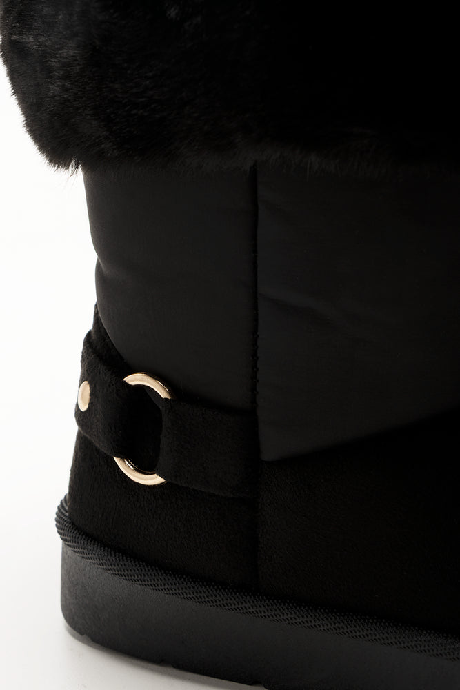 Fur Trim Comfy Boots Black (3)