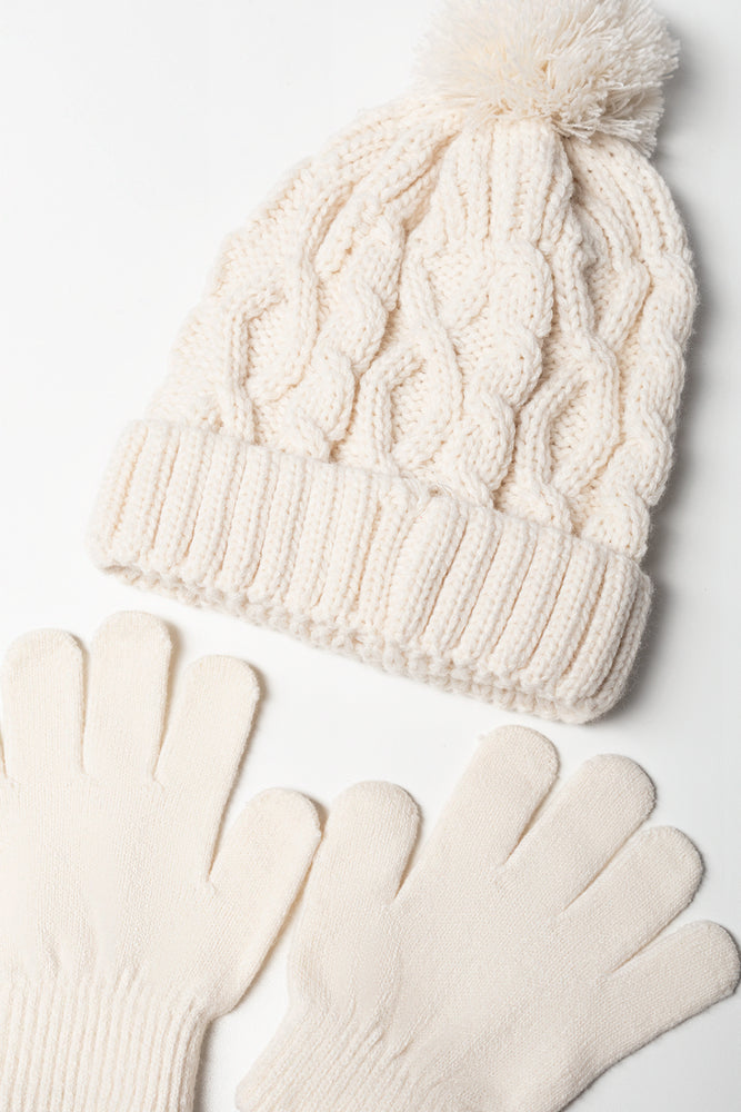 2 Piece Beanie & Gloves Set White (1)
