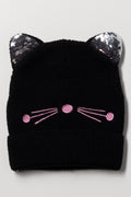 Cat Print Beanie Black