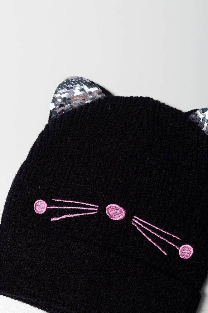 Cat Print Beanie Black (1)