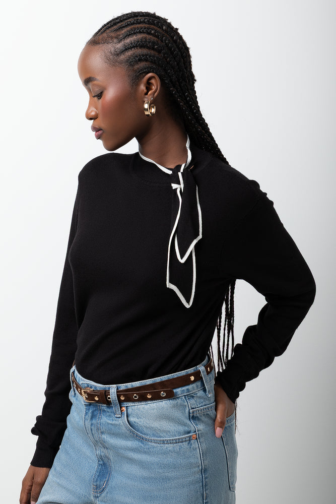 Long Sleeve Turtleneck Tie Top Black | Knitwear & Jerseys | Ackermans
