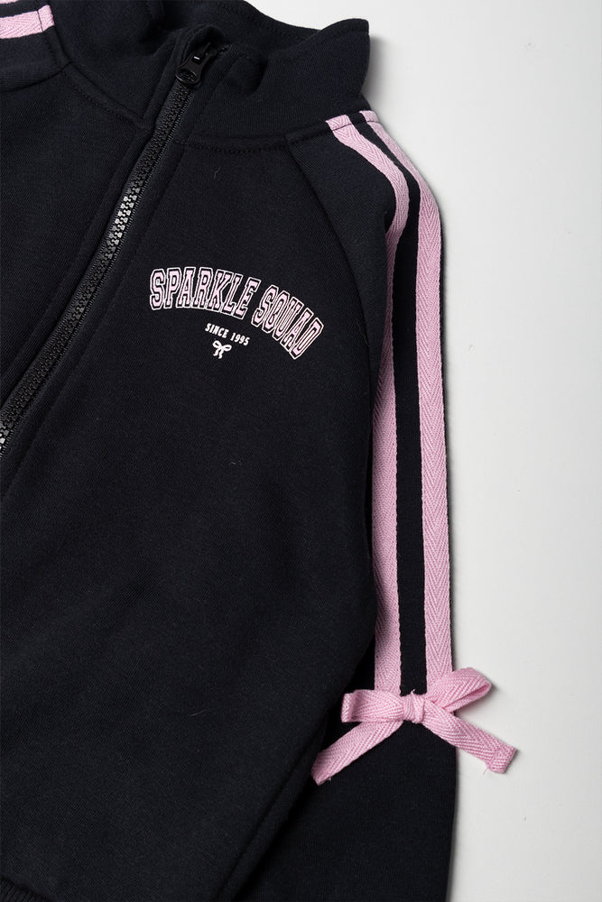 Funnel Neck Zip Through Tracktop Black | Tops & T-Shirts | Ackermans