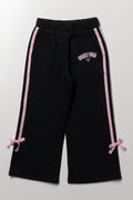 Sporty Bow Wide Leg Trackpants Black