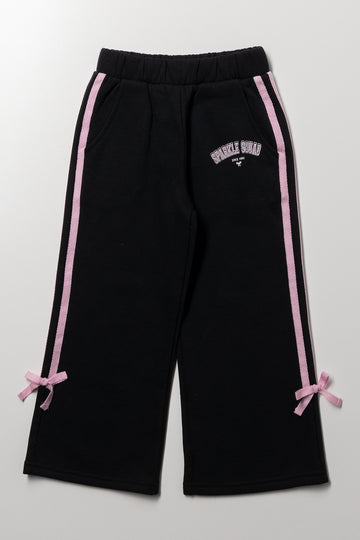 Sporty Bow Wide Leg Trackpants Black