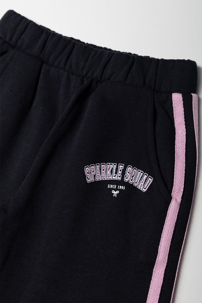 Sporty Bow Wide Leg Trackpants Black (1)