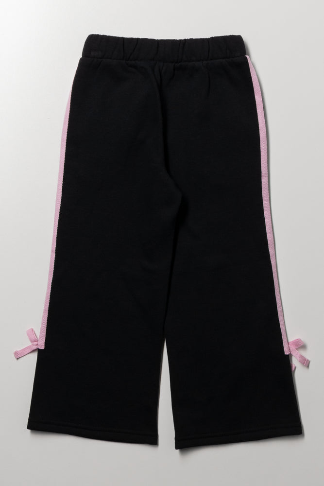 Sporty Bow Wide Leg Trackpants Black (2)