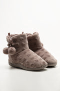 Heart Plush Boot Slippers Brown