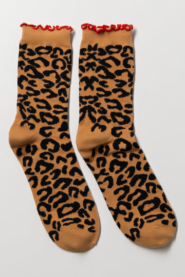 Animal Print Socks Brown