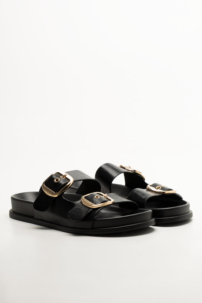Double Buckle Sandals Black