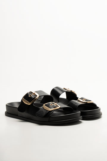 Double Buckle Sandals Black