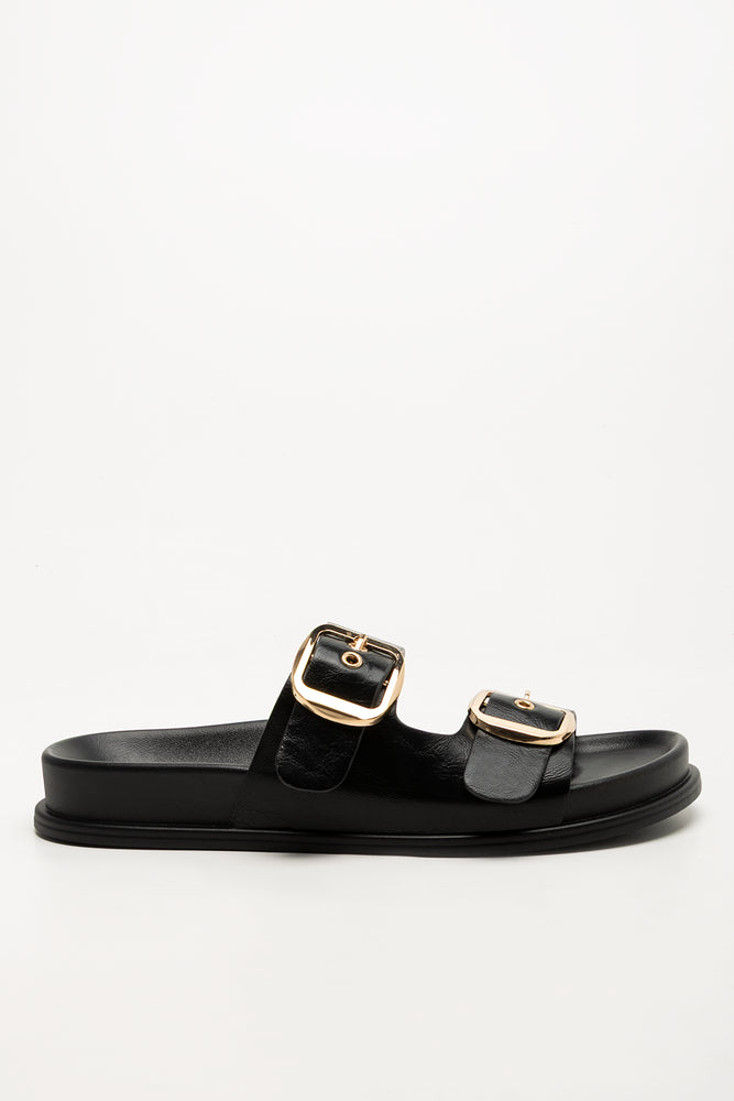 Double Buckle Sandals Black