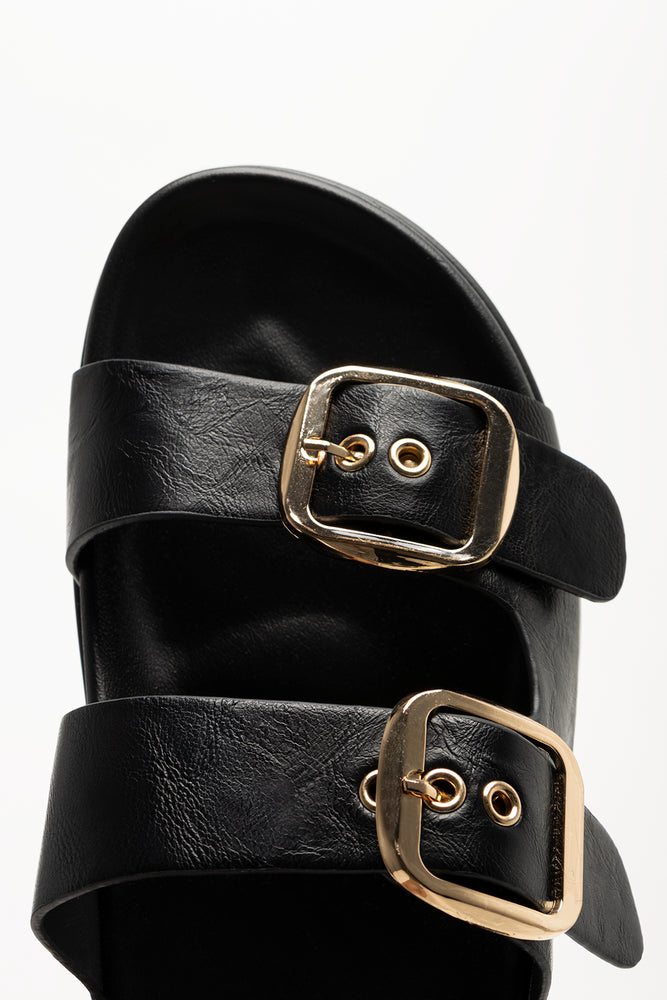 Double Buckle Sandals Black (4)