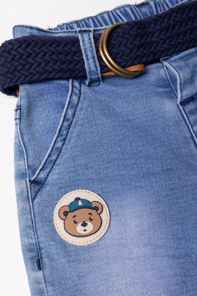 Bear Badge Belted Denim Shorts (1)