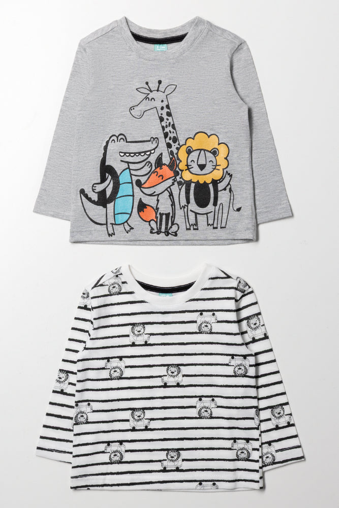 2 Pack Long Sleeve T-Shirts Grey And White