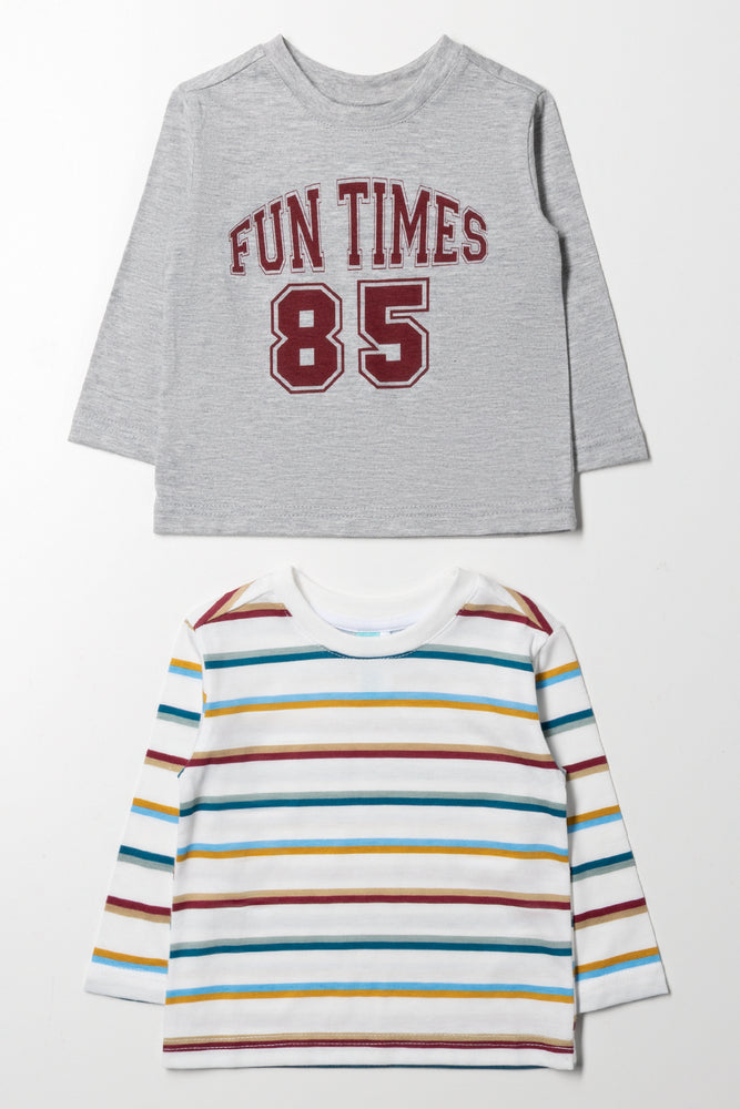 2 Pack Long Sleeve T-Shirts Grey And White