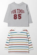 2 Pack Long Sleeve T-Shirts Grey And White