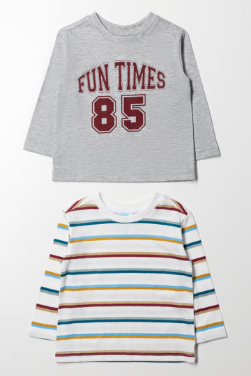 2 Pack Long Sleeve T-Shirts Grey And White