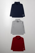 3 Pack Polonecks Navy, Grey And Red