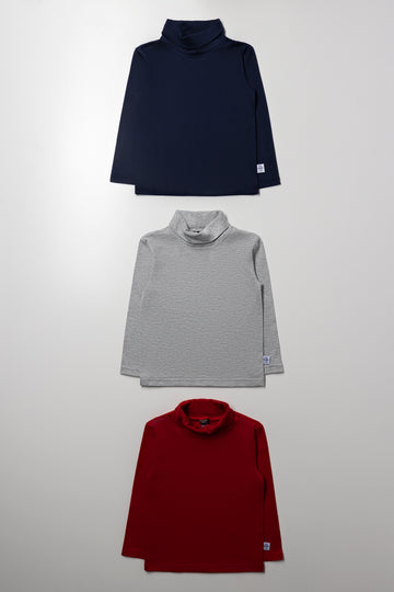 3 Pack Polonecks Navy, Grey And Red