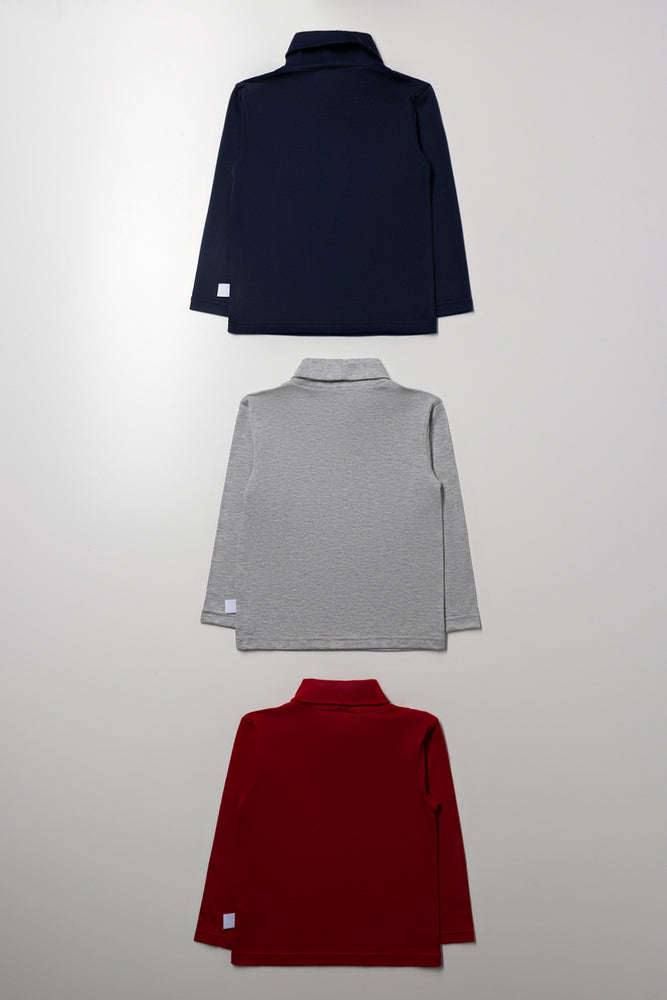 3 Pack Polonecks Navy, Grey And Red (2)