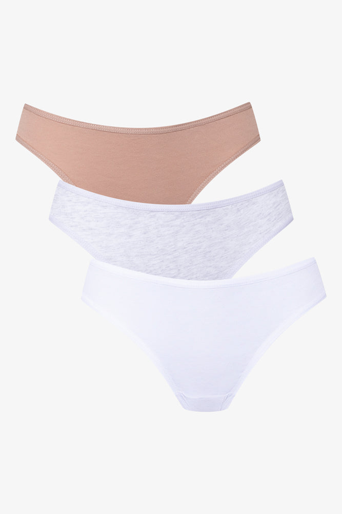 3 Pack Bikini Panties Natural, Grey And White (1)