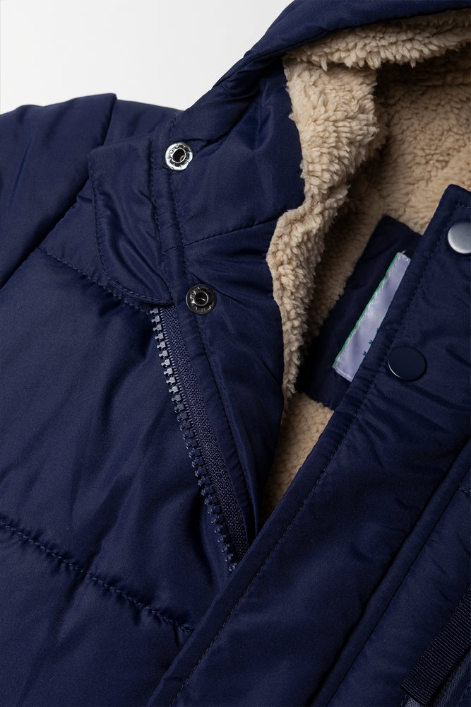 Hooded Textured Parka Jacket Navy And Green (1)