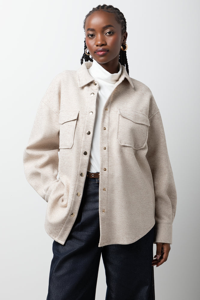 Long Sleeve Melton Shirt Natural