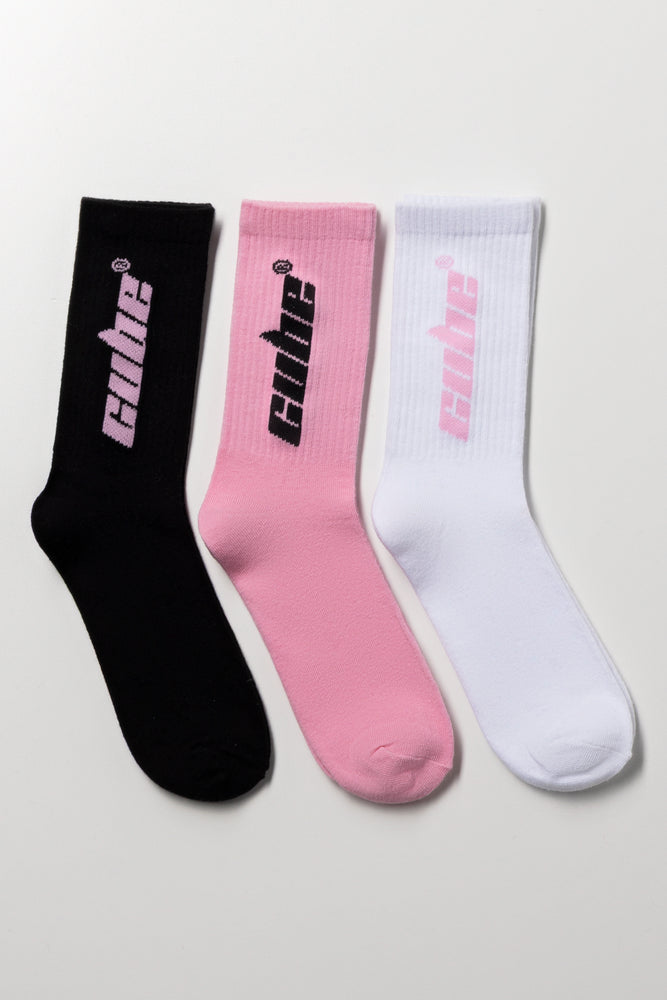 3 Pack Anklet Socks Pink, Black And White
