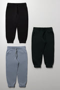 3 Pack Trackpants Black, Grey And Green