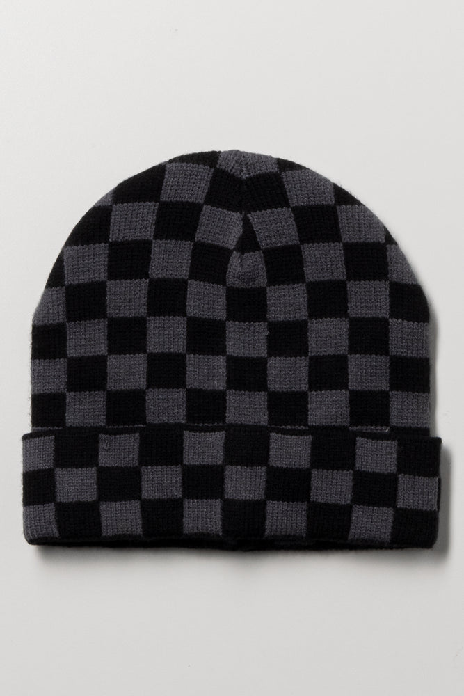 Check Beanie Black And Dark Grey