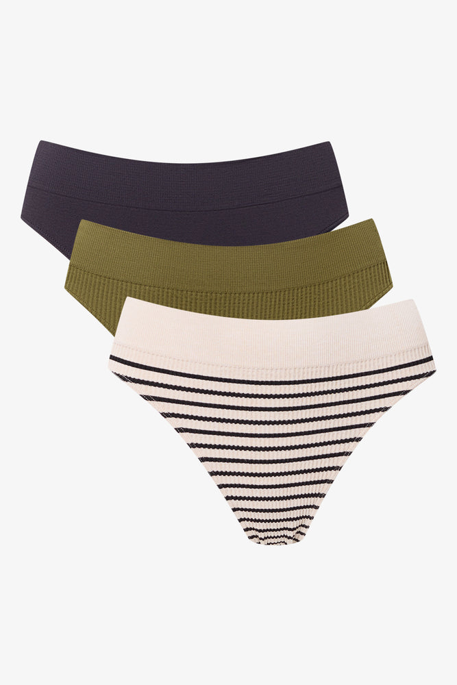 3 Pack Stripe Seamfree Thongs Natural (1)