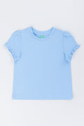 Blue Frill Sleeve Cotton T-Shirt
