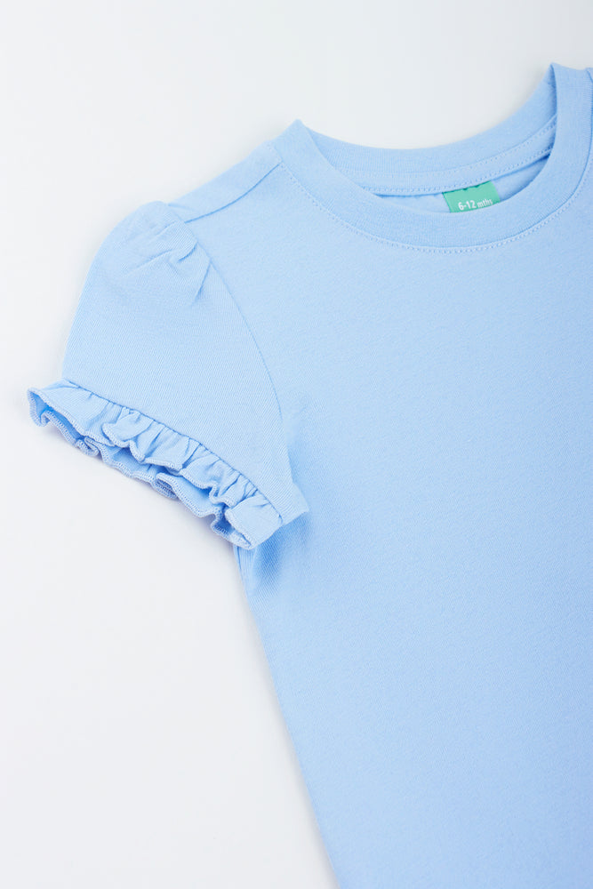 Blue Frill Sleeve Cotton T-Shirt (1)