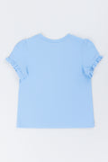 Blue Frill Sleeve Cotton T-Shirt (2)